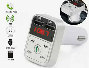 FM transmitter Bluetooth5.0 charger music reproduction same time charge hands free smartphone cigar socket SD card USB wireless in car silver 1