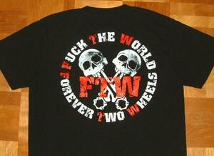 新品 限定 アウトローワークス Outlaw Works バイカー仕様 ヘビーコットン生地 プリント 半袖 Tシャツ (Mサイズ/黒) スカル ピストン FTW