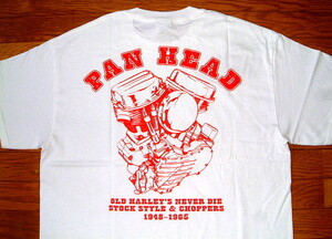 新品 アウトローワークス OUTLAW WORKS ハーレーダビッドソン エンジン柄 半袖 Tシャツ 「パンヘッド」 (Lサイズ) 白 PAN HEAD ビンテージ