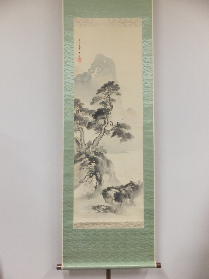 [Authenticité garantie] Peint à la main par Matsumoto Koson, Peinture de Bungo Nanga, Vice-président de l'Association artistique de la préfecture d'Oita (Tokuro Katada, Tanéo Gondo, Ichiro Suga, Heihachiro Fukuda), Ville de Kunisaki, Préfecture d'Ōita, Les œuvres à parchemin suspendu peuvent être expédiées ensemble dans n'importe quel nombre d'articles., Peinture, Peinture japonaise, Paysage, Vent et lune