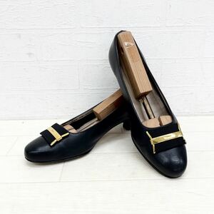 1111◎ イタリア製 salvatore ferragamo サルヴァトーレ フェラガモ 靴 シューズ パンプス ラウンドトゥ ブラック レディース6(23.5相当)