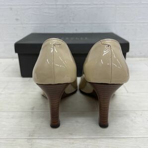 1100◎ 日本製 BARNEYS NEWYORK バーニーズ ニューヨーク 靴 パンプス オープントゥ ウエッジ ヒール エナメル ベージュ レディース35.5の画像7