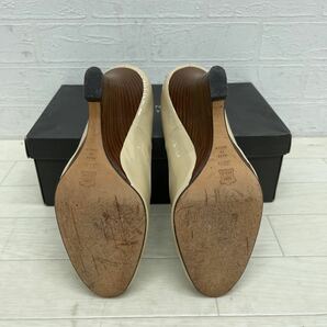1100◎ 日本製 BARNEYS NEWYORK バーニーズ ニューヨーク 靴 パンプス オープントゥ ウエッジ ヒール エナメル ベージュ レディース35.5の画像8