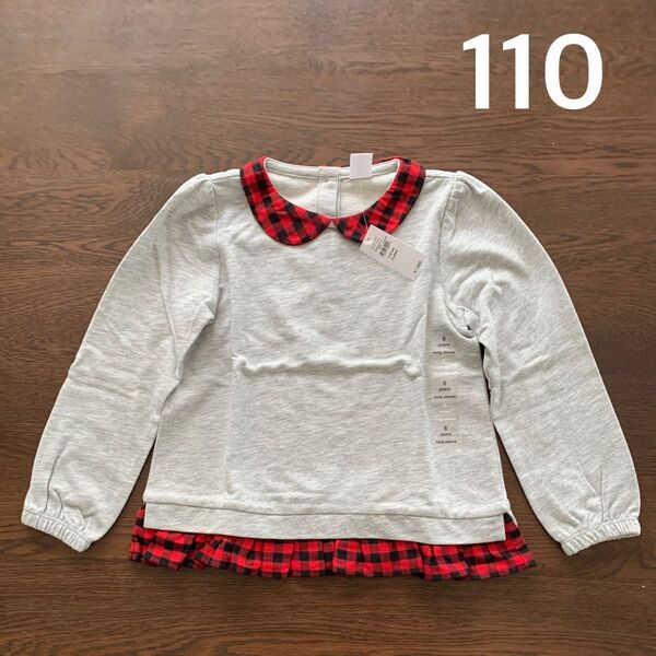 gap 襟付き 丸襟 長袖 tシャツ カットソー チュニック チェック グレー 110