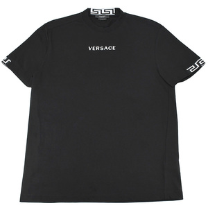 ヴェルサーチ VERSACE クルーネック 半袖 Tシャツ ロゴ 刺繍 グレカ GRECA A88650 コットン ブラック 黒 サイズXS ロゴT トップス 中古