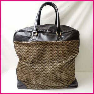 ★GOYARD/ゴヤール ボストンバッグ ブラック×ブラウン系/ヘリンボーン/ジャガード×レザー/大容量/旅行鞄/トラベル/若干難あり&1780802213