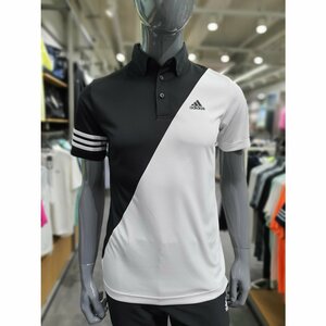 新品 アディダス adidas GOLF ゴルフ 大胆な切り返し 3st 半袖 ボタンダウン ポロシャツ M 黒 ブラック 定価8,789円 吸汗速乾 DRY UPF50