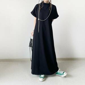  new goods mok neck . exceedingly stylish large size * jersey - knitted. maxi height dress black 