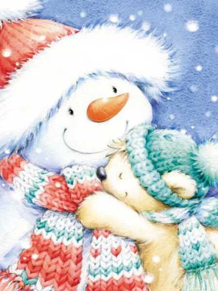 ダイヤモンドアート キット クリスマス 雪だるまと子熊 スノーマン かわいい ダイアモンドアート 可愛い ダイヤモンドペインティング