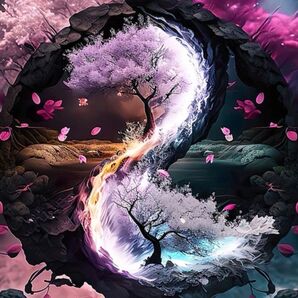 クロスステッチキット 太極櫻 (11CT、図案印刷あり)