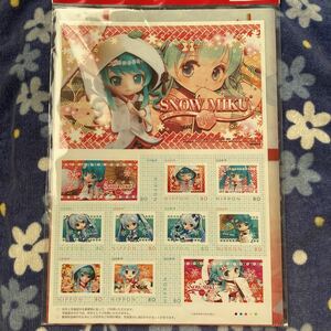 ★未開封 切手set フレーム 雪ミク 2013 Snow Miku 初音ミク 80円×10枚 クリアファイル レターセット付 即決 ☆送料140円