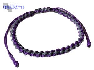 guild-n ★ パープル グレー 紫 灰色 ワックスコード ツイスト ミサンガ アンクレット ブレスレット 腕 足用 メンズ レディース