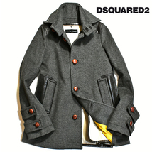 【定価17万】 ディースクエアード DSQUARED2 レザー 切替 カシミアコート 42 メンズ グレー カシミヤ 国内正規 ジャケット イタリア製_画像1