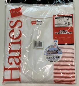 105②【Hanes】深Ｖ-ネックTシャツ●M●ヘインズ メンズ アンダーウェアー●All American Comfort●抗菌防臭・消臭●シロ／白