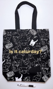 ◆猫＆猫缶デザイン/トートバッグ/白×黒/中古美品