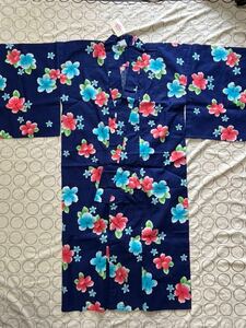  unused goods hibiscus pattern . lovely Kids yukata 160 navy made in Japan 