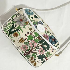 【美品】 正規品 グッチ GUCCI ショルダーバッグ フローラ 花柄 GG インターロッキング ホワイト 白 ポシェット 肩掛け 斜め掛け カバン 鞄