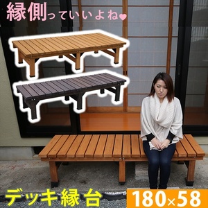 デッキ縁台 180×58cm ウッドデッキ風 簡単 縁側 本格的 DIY 木製 天然木 庭 ベランダ マンション ライトブラウン M5-MGKSMI00028LBR