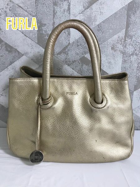 【良品】FURLA フルラ レザー ハンドバッグ トートバッグ ゴールド 手提げ FURLA