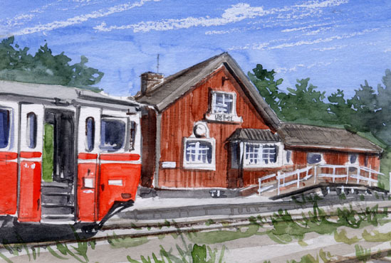 ● Nr. 8471 Bahnhof Moskosel/Schweden / Gemalt von Chihiro Tanaka (Aquarell „Vier Jahreszeiten ) / Aquarell einer Eisenbahn / Wird mit einem eisenbahnbezogenen Geschenk geliefert!, Malerei, Aquarell, Natur, Landschaftsmalerei