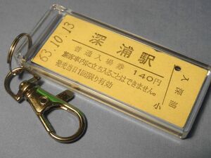 N1900／深浦駅／五能線／昭和63年／本物のB型硬券（入場券）キーホルダー／23801