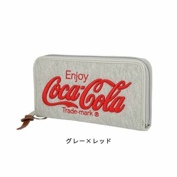 人気商品 コカ・コ－ラ 長財布 ウォレット スウェット 合成皮革 グレー×レッド 限定セール