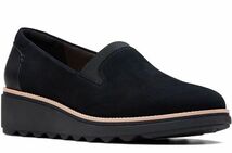 Clarks 23.5cm ウエッジ スリッポン ブラック 黒 スエード レザー 革 ヒール スポーツ フラット ゴア パンプス ブーティー バレエ AA55_画像1