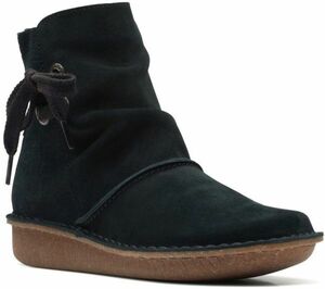 送料無料 Clarks 26cm ブーツ ブラック スエード ボウ レザー サイド ジップ ソール フォーマル ビーサン バレエ スニーカー AAA163