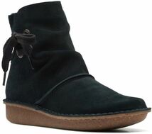 送料無料 Clarks 24.5cm ブーツ ブラック スエード ボウ レザー サイド ジップ ソール フォーマル ビーサン バレエ スニーカー AAA163_画像1