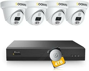# free shipping #[4K security camera 800 ten thousand super height pixel dome type ] SOOHAO security camera POE supply of electricity video recording machine 4 pcs. set 4TB extension possibility 