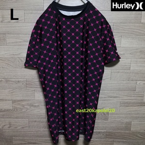 Hurley ハーレー ドット ロゴ 総柄 メンズ ラッシュガード UPF50 半袖 Tシャツ L size ブラック 美品 サーフィン サーフ コンプレッション