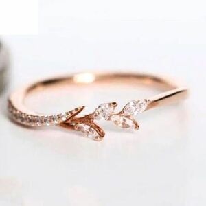  new goods 21.5 number AAACZ diamond leaf ring pink gold diamond ring flower pink present rose Gold pretty free shipping 