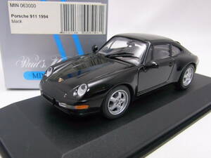 ★希少の黒!★PORSCHE 911 1994 Black 1/43【Type 993 ポルシェ】★リアウイング可動!★銀箱 MIN063000