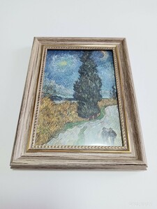 ゴッホ　　糸杉と星の見える道　12×15.5センチ　　立て掛け額　インテリア飾り　　絵画　