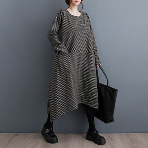 [ including in a package 1 ten thousand jpy free shipping ] autumn new work * lady's * casual *ja card * easy large size * body type cover * long sleeve * long One-piece * black 
