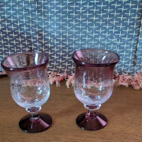 吹きガラスグラス　 昭和レトロ ワイン 　２個セットアンティーク