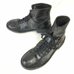 ROUTE 00* original leather / short / engineer boots [43/27.5-28.0/ black /BLACK] race up /Shoes*pWB79-4