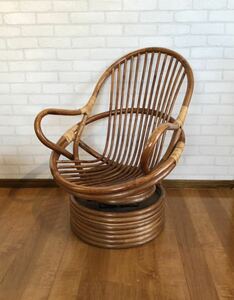 VINTAGE RATTAN CHAIR ビンテージ ラタン チェア 籐家具 アーム付き 回転 椅子 籐椅子 リゾート アンティーク インテリア 北欧 アジアン