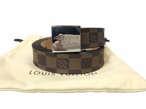 (D) LOUIS VUITTON ルイヴィトン サンチュール キャレ ダミエ レザー ベルト 95/38 ブラウン系