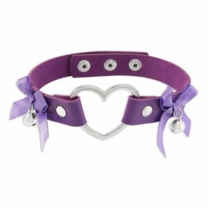  choker leather manner Heart type ring bell attaching ribbon ( purple )