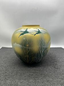 【1円】九谷焼 箱付き 花瓶 花器 壺 華道 和柄 景色 風景 丸型 ヴィンテージ レトロ アンティーク 置物 インテリア 玄関先 九谷焼花瓶 