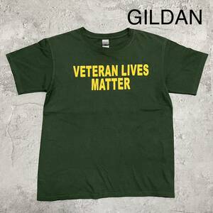 GILDAN ギルダン 半袖 Tシャツ ビッグロゴ プリントロゴ USA企画 グリーン ユースL サイズS相当 玉FL2981 ロゴTシャツ 