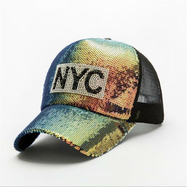 豪華キャップ　キラキラ　帽子　NYC 男女兼用　調整可　通気性◎　虹色