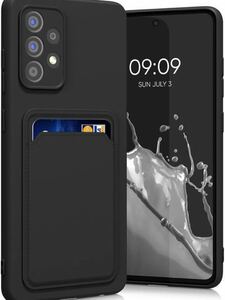 O-68 kwmobile スマホケース 対応: Samsung Galaxy A52 / A52 5G / A52s 5G ケース -カードホルダー付き ソフト TPU シリコン 黒色