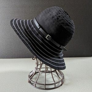 UNIQLO帽子レディース　リボンテープハット　春夏秋　 56cm S/M ブラック　折り畳み可