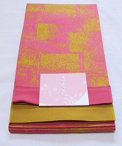  half width 40.. hanhaba obi yukata summer kimono .! unused goods! pink mustard Karashi series hakama under obi also 