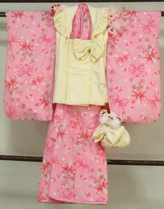 shi70.. женщина . кимоно с длинными рукавами . ткань комплект 3 лет для лента цветок Cherry рисунок Mezzo Piano прекрасный товар нижняя рубашка . мешочек есть * украшение для волос ..! длина 96cm