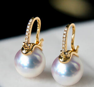 K18YG yellow gold ... pearl Akoya pearl pearl earrings ring earrings diamond ( specular ) diamond simple swaying 18K