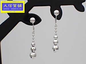 Pt900 platinum mirror ball earrings 2.7g used A [ free shipping ] C-8947