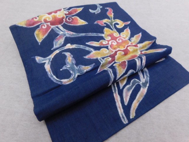 [Ракуфу] P25151 Оби, окрашенное вручную, окрашенное в стиле рокетсу, с тканью цумуги k, Женское кимоно, кимоно, группа, Пояс